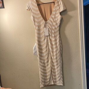 Dress the Population Beige and Silver Backless Dress